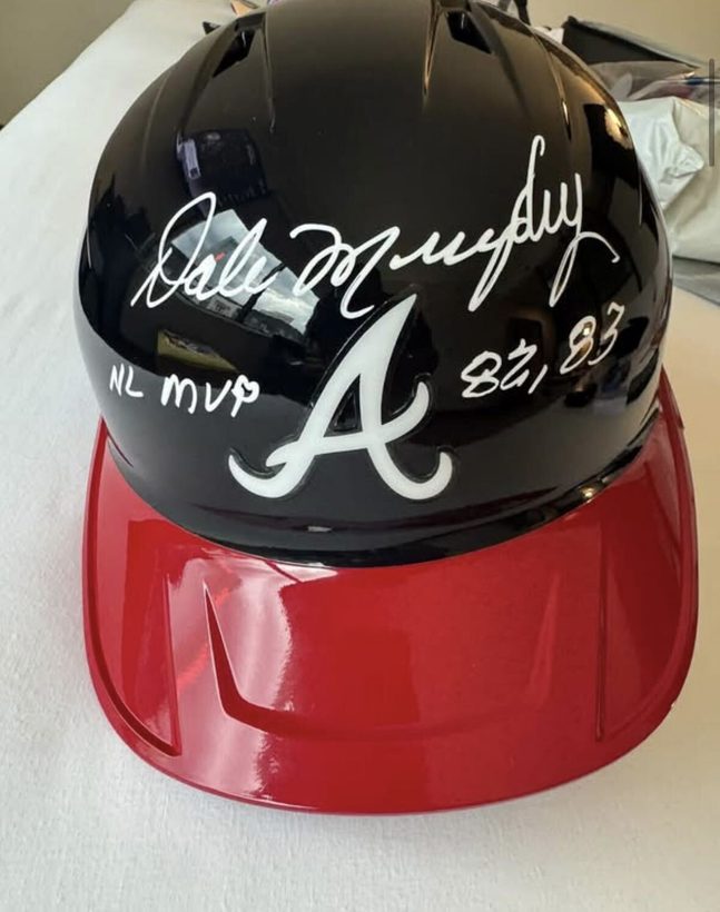 Signed Dale Murphy Braves helmet pictured by MVP Experience attendee B.J. Crowder